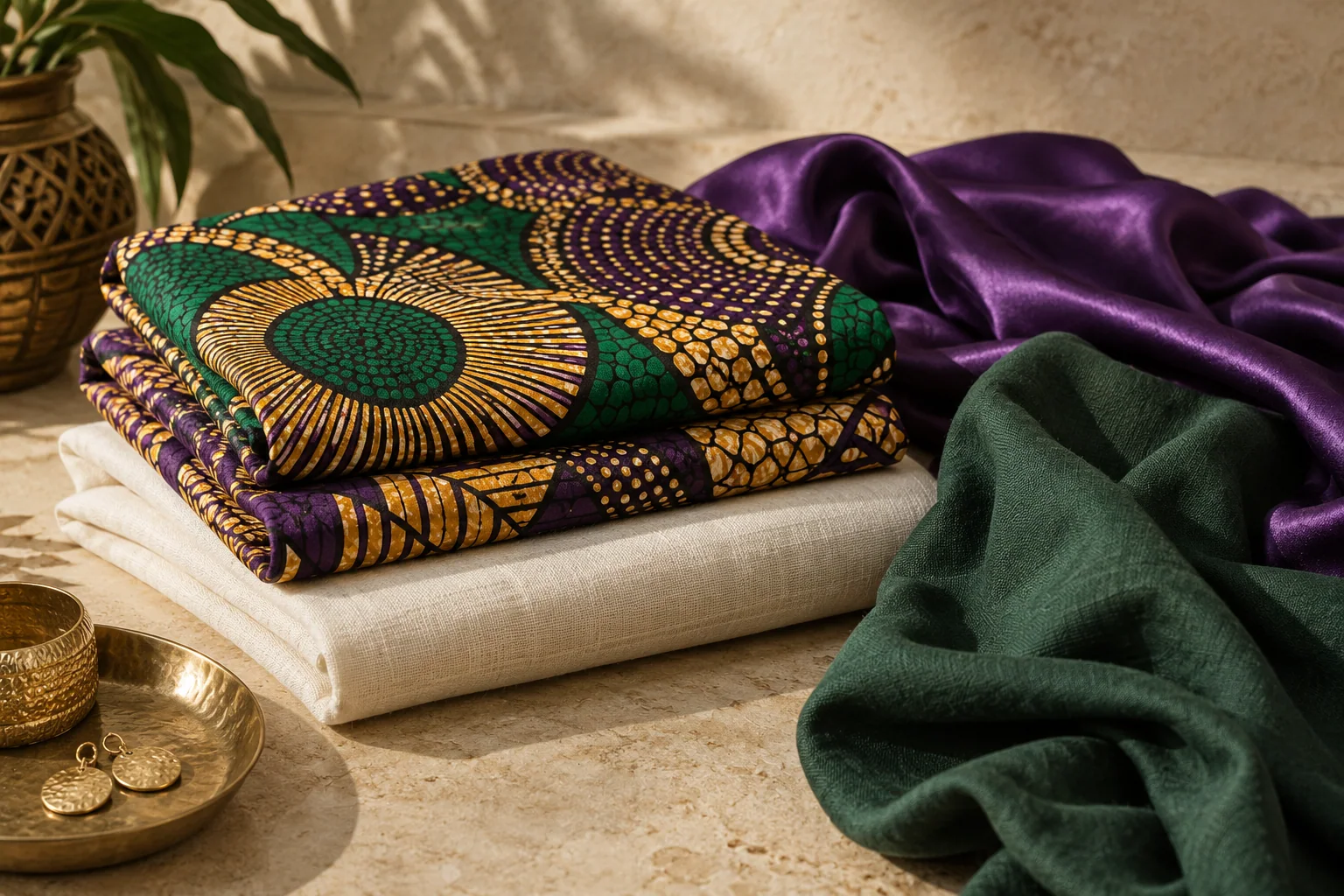 Illustrative folded African and contemporary fabrics