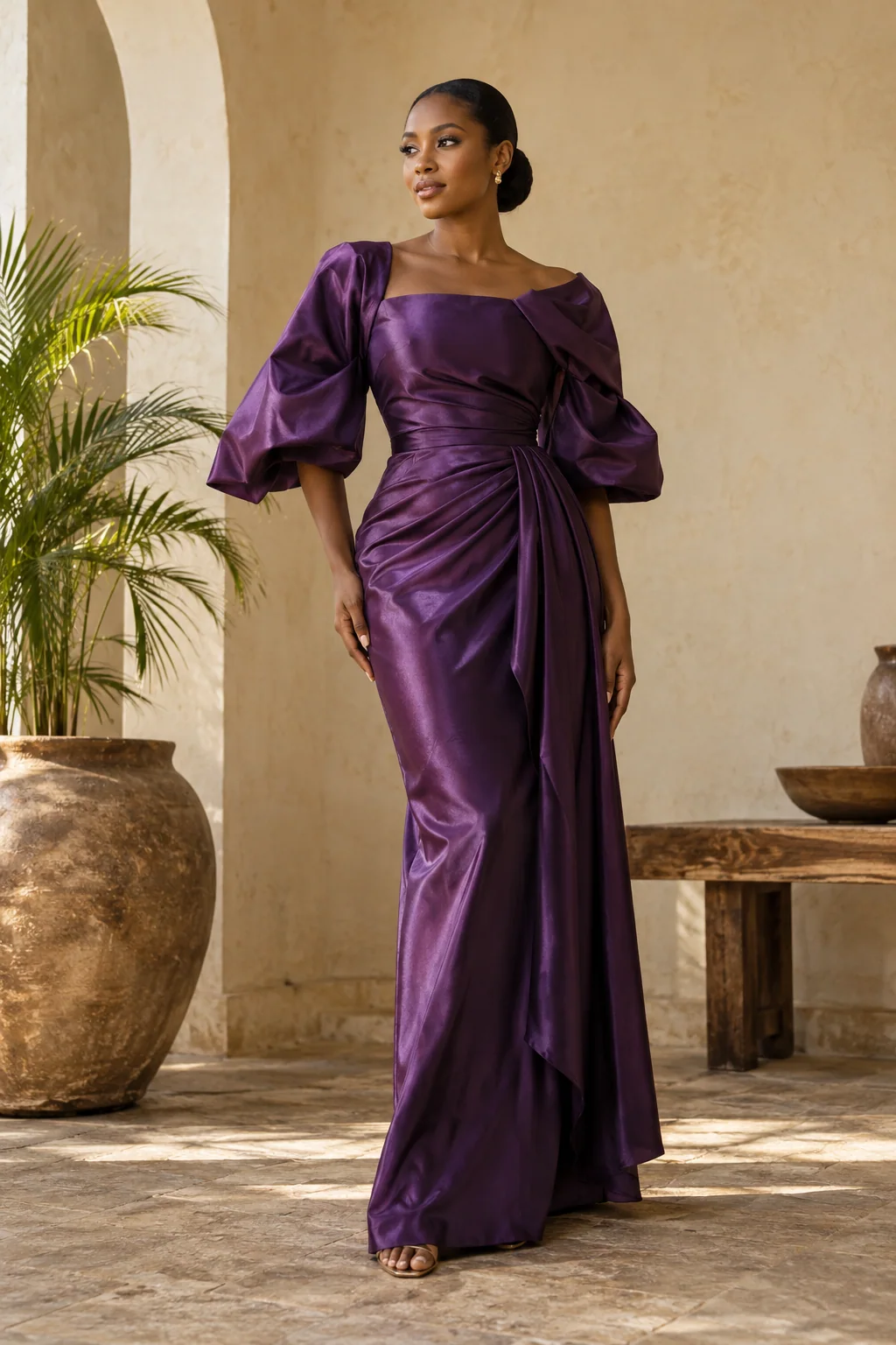 Illustrative purple occasion dress